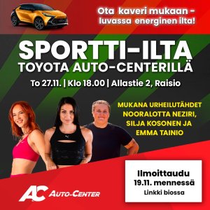 Tervetuloa Sportti-iltaan torstaina 27.11. klo 18 Raisioon!💪 Tule viettämään energinen ilta Raisioon torstaina 27.11. k...